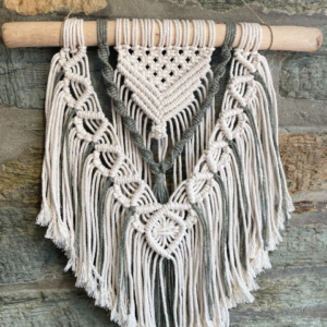 Tenture macramé vert scintillant