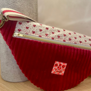 Sac banane bicolore velours bordeaux et cœur