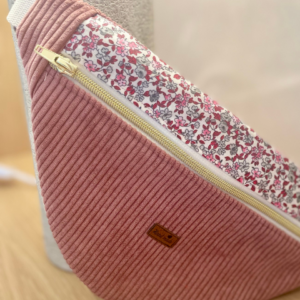 Sac banane velours côtelé vieux rose et liberty