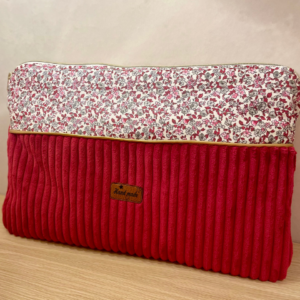 Housse ordinateur portable velours bordeaux et liberty