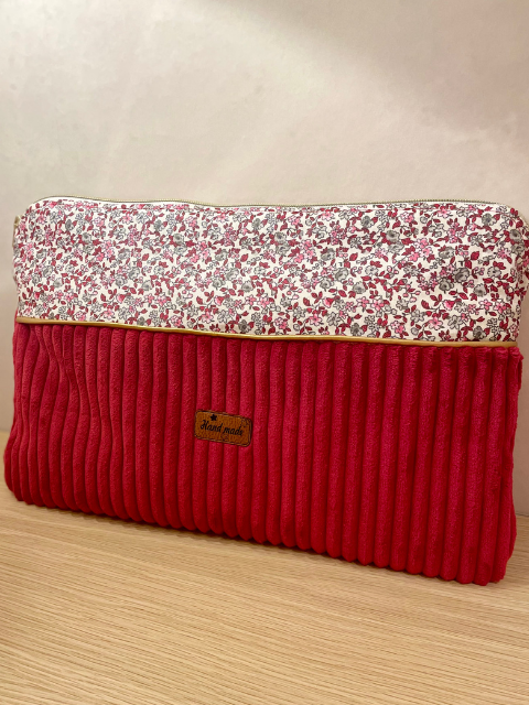Housse ordinateur portable velours bordeaux et liberty