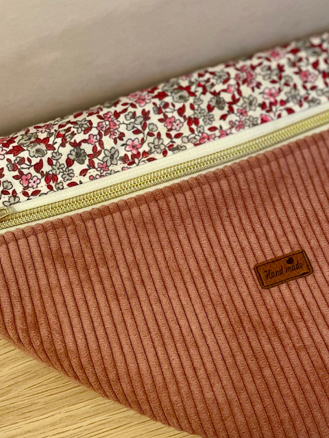 Sac banane velours côtelé vieux rose et liberty – Image 2