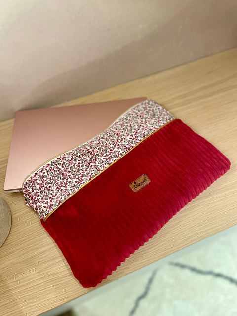 Housse ordinateur portable velours bordeaux et liberty – Image 2