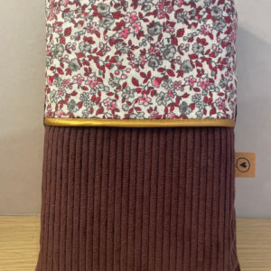 Housse livre de poche velours bordeaux imprimé fleuri