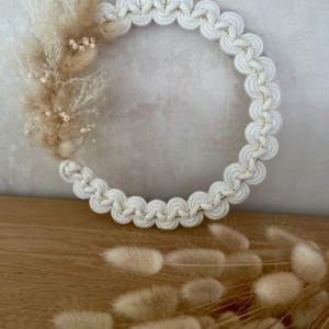 Couronne Murale Macramé & Fleurs Séchées – Blanc Cassé 20 cm