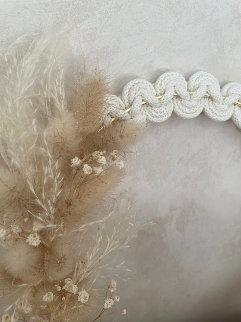 Couronne Murale Macramé & Fleurs Séchées – Blanc Cassé 20 cm – Image 2