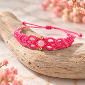 Bracelet micro macramé Octobre Rose