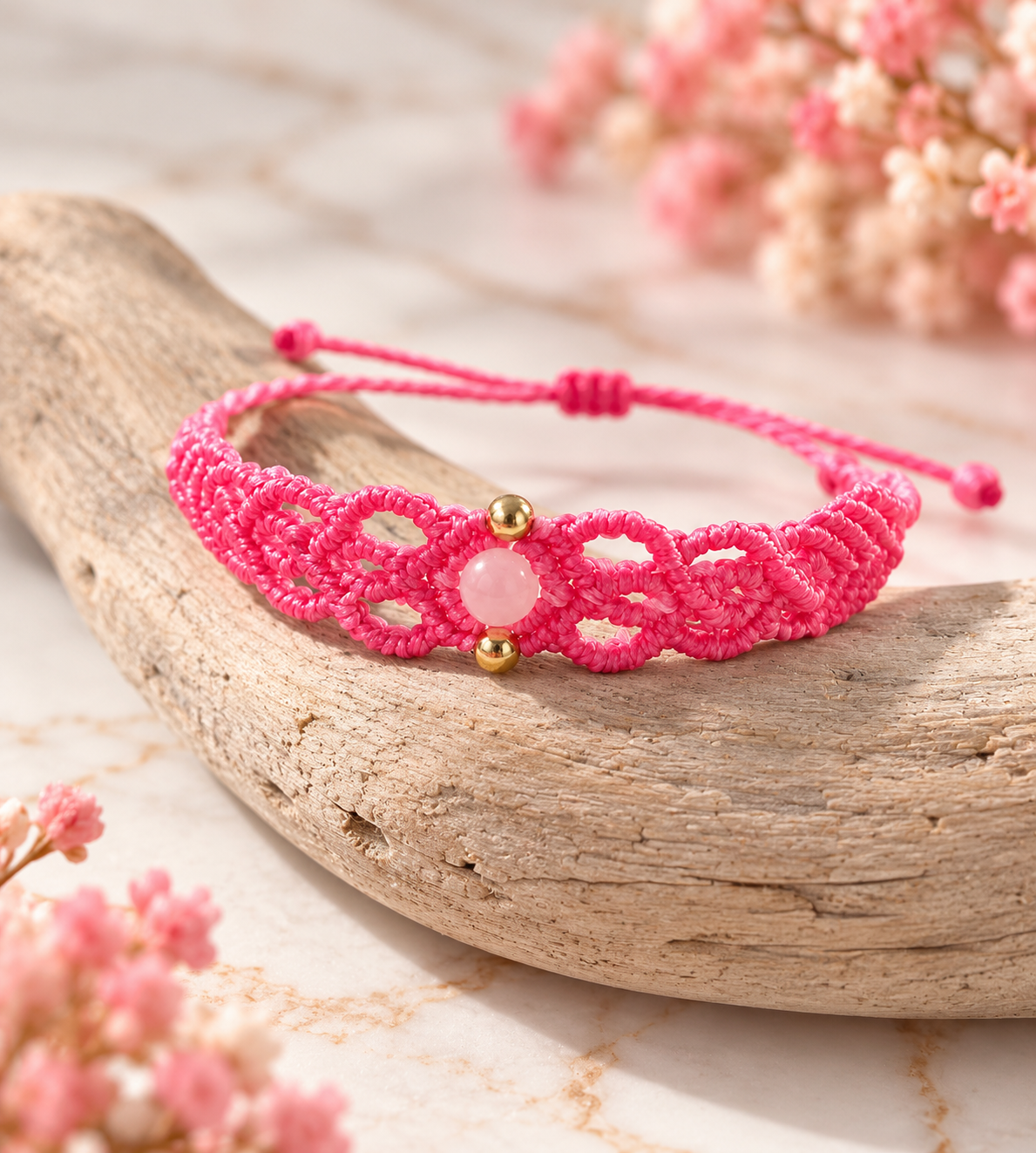 Bracelet micro macramé Octobre Rose
